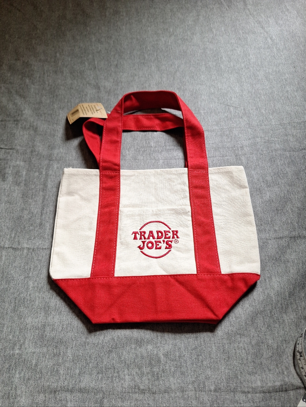 Trader Joe's Red & White Canvas Mini Tote - Picture 6 of 6